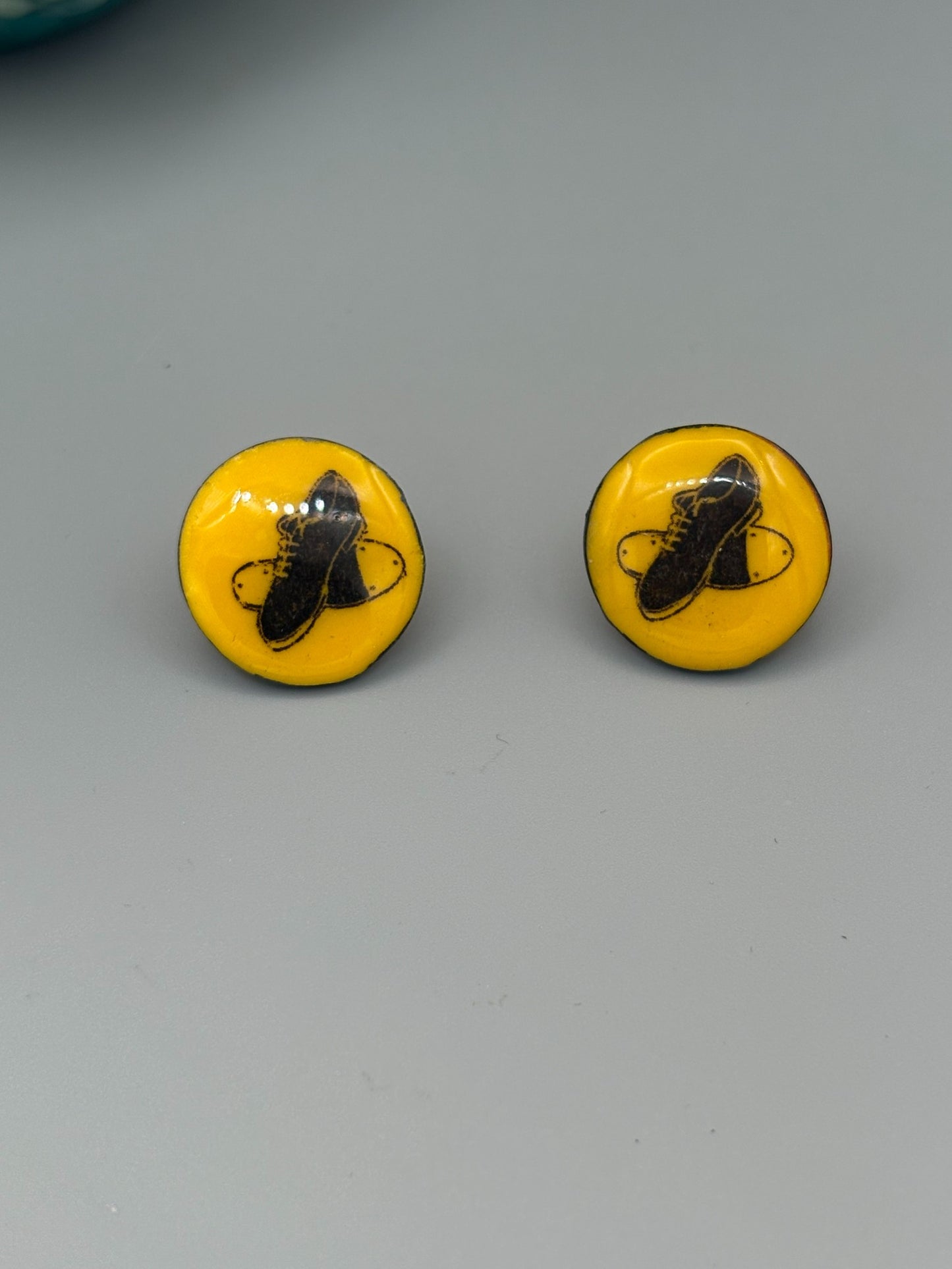 Yellow Tap Shoe Circle Stud Earrings - handcrafted polymer clay earrings by Lakeside Clay