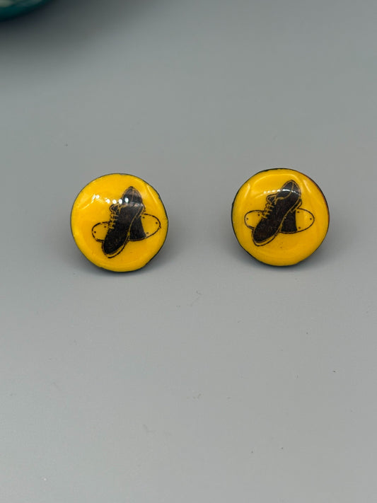 Yellow Tap Shoe Circle Stud Earrings - handcrafted polymer clay earrings by Lakeside Clay