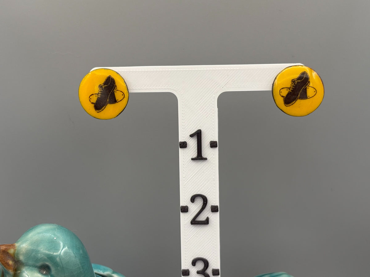 Yellow Tap Shoe Circle Stud Earrings - handcrafted polymer clay earrings by Lakeside Clay