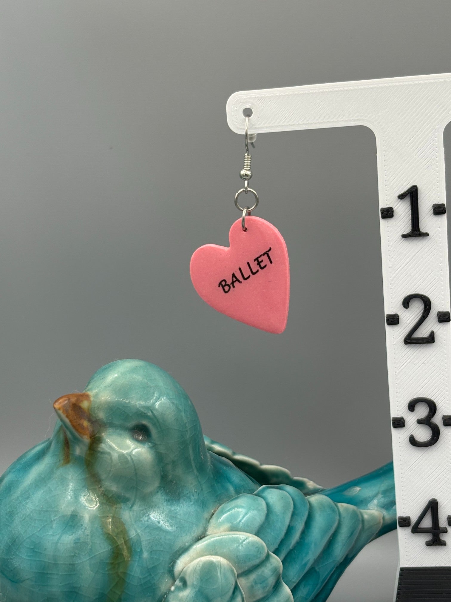 Sparkly Pink Ballet Heart Dangle Earrings - handcrafted polymer clay earrings by Lakeside Clay