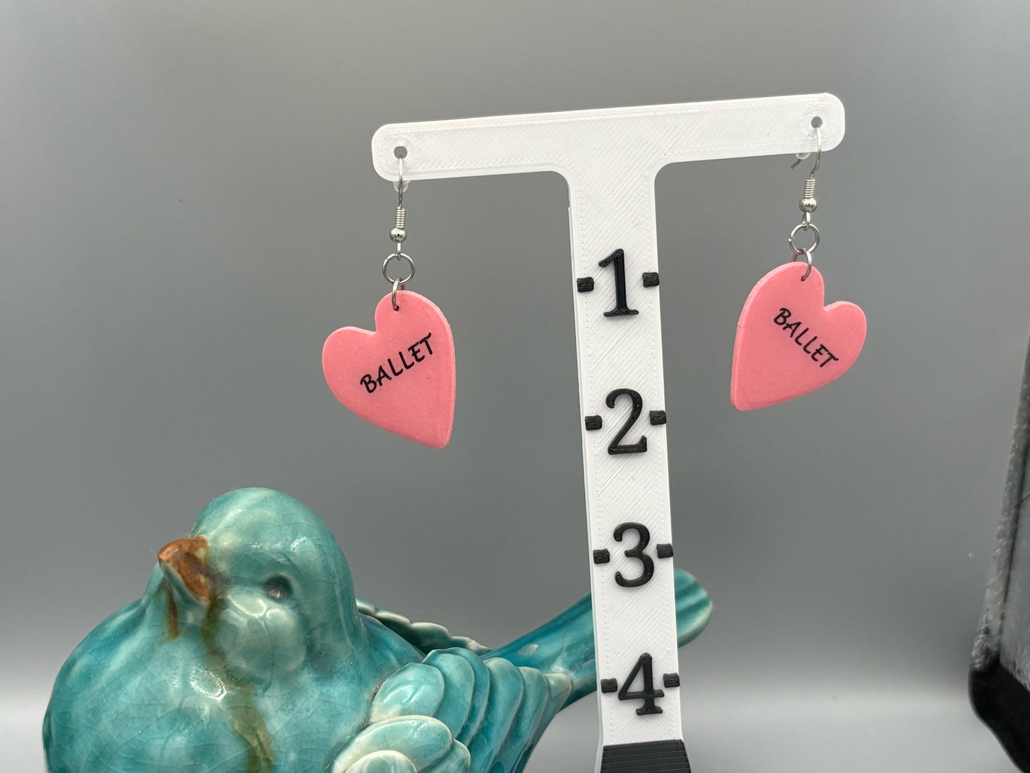 Sparkly Pink Ballet Heart Dangle Earrings - handcrafted polymer clay earrings by Lakeside Clay