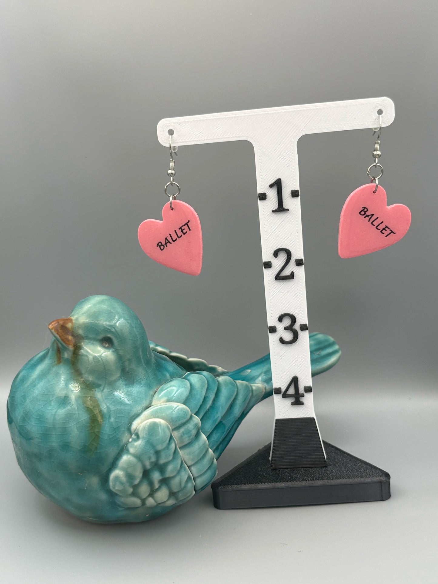 Sparkly Pink Ballet Heart Dangle Earrings - handcrafted polymer clay earrings by Lakeside Clay
