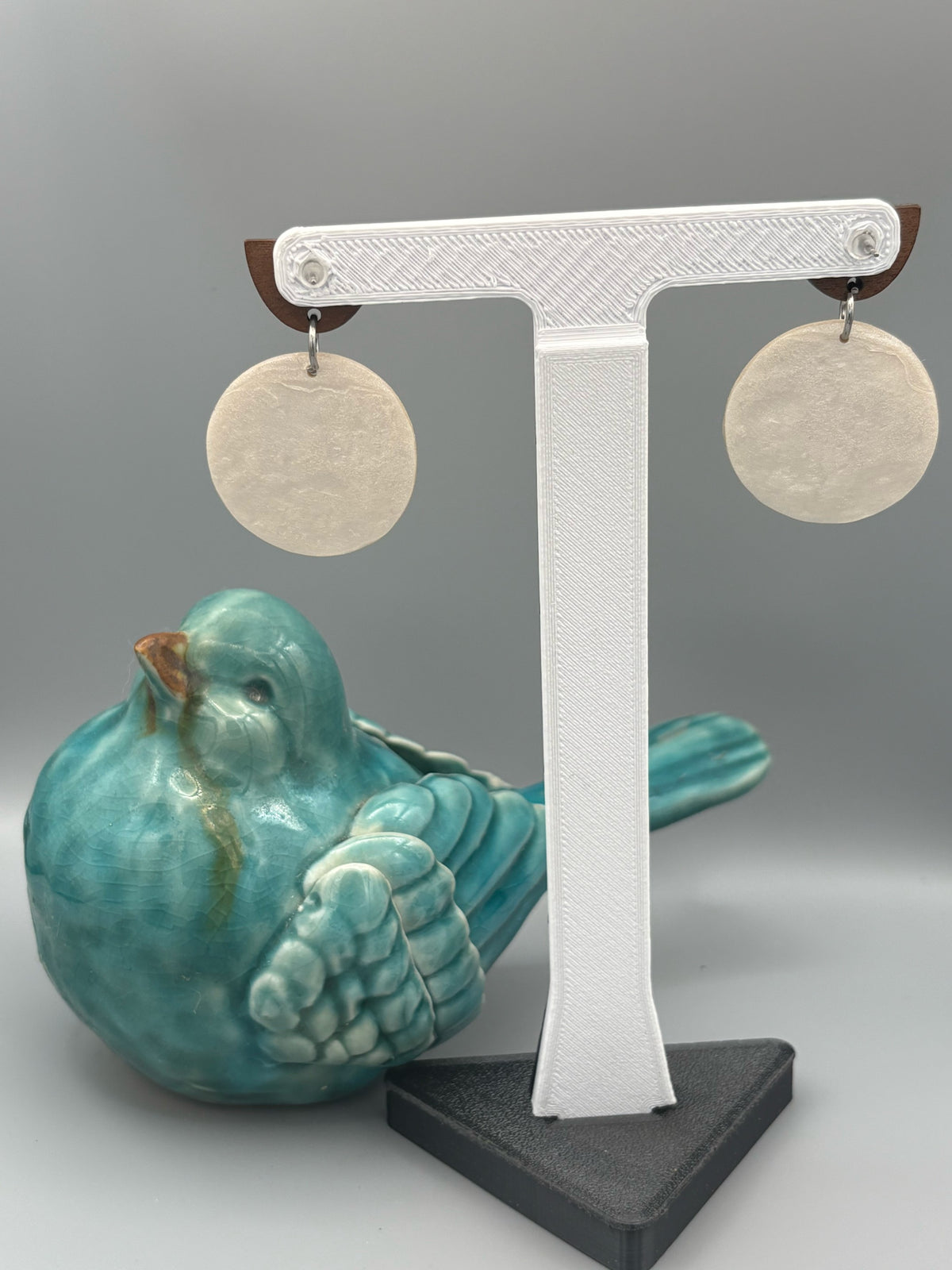 Ivory Ballet Slipper Circle Dangle Earrings - handcrafted polymer clay earrings by Lakeside Clay