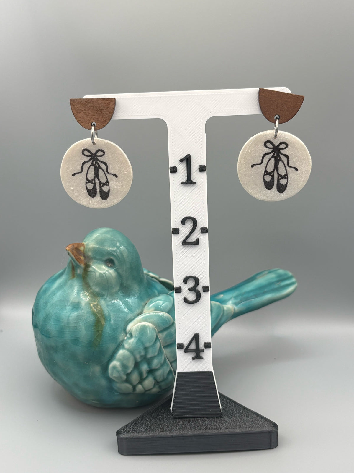 Ivory Ballet Slipper Circle Dangle Earrings - handcrafted polymer clay earrings by Lakeside Clay