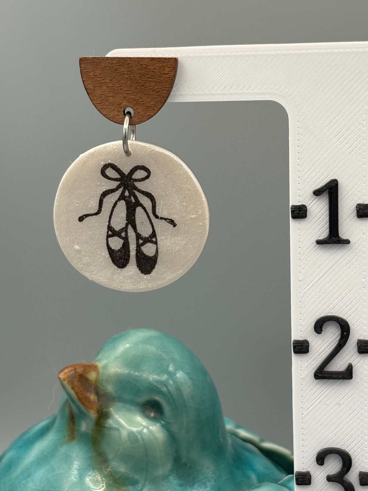 Ivory Ballet Slipper Circle Dangle Earrings - handcrafted polymer clay earrings by Lakeside Clay