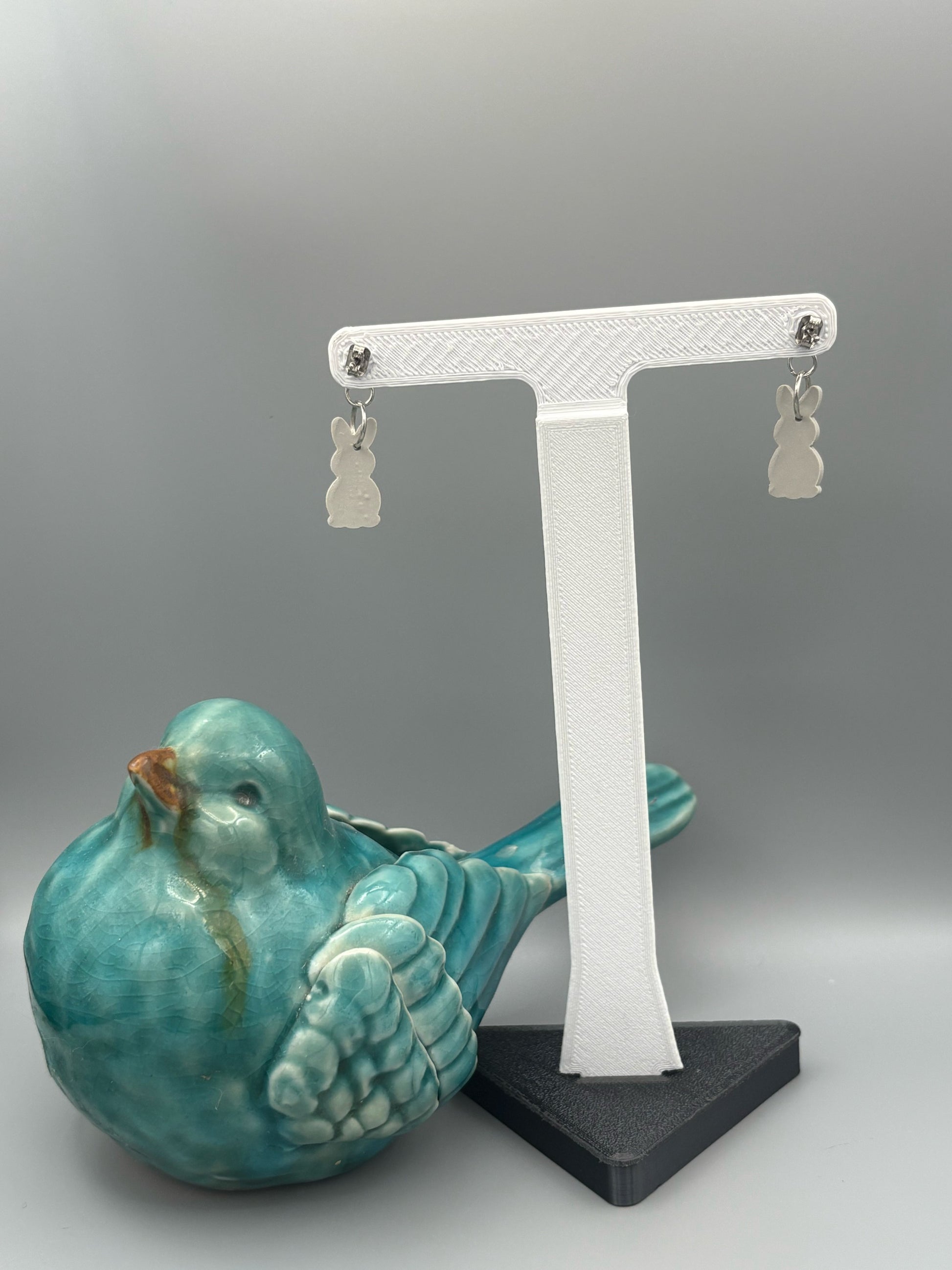 Grey Bunny Butt Dangle Earrings - handcrafted polymer clay earrings by Lakeside Clay