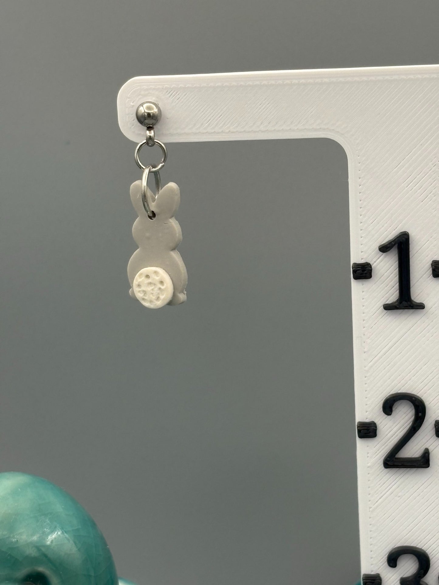 Grey Bunny Butt Dangle Earrings - handcrafted polymer clay earrings by Lakeside Clay