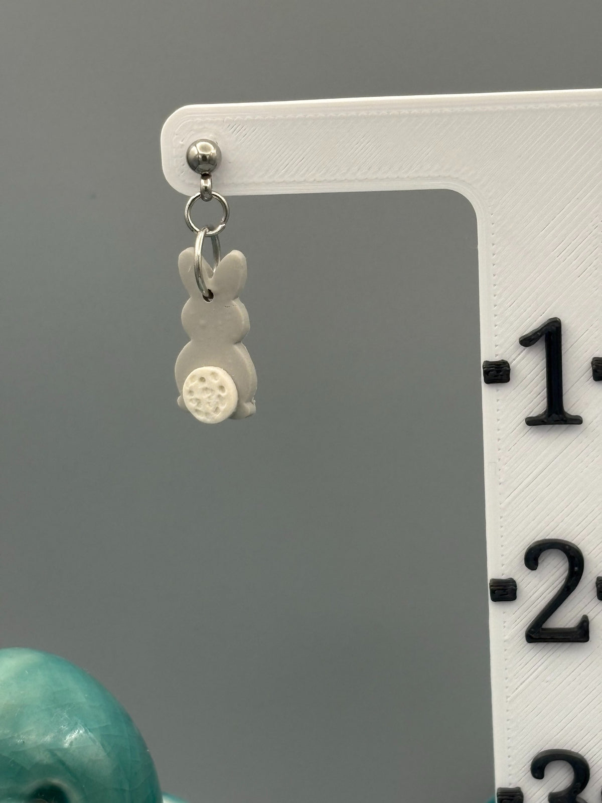 Grey Bunny Butt Dangle Earrings - handcrafted polymer clay earrings by Lakeside Clay