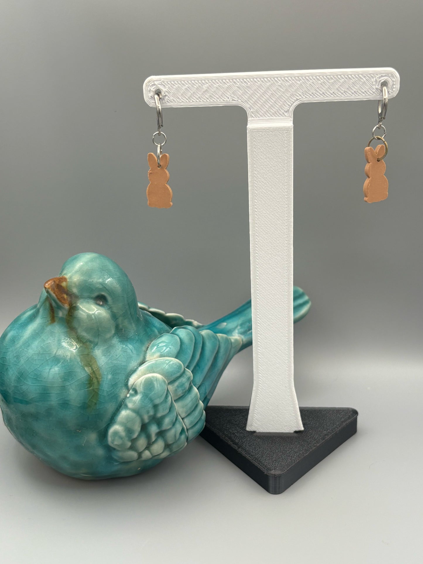Brown Bunny Butt Dangle Earrings - handcrafted polymer clay earrings by Lakeside Clay