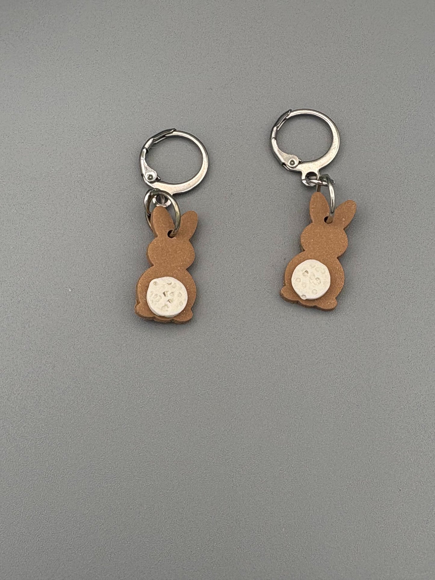 Brown Bunny Butt Dangle Earrings - handcrafted polymer clay earrings by Lakeside Clay