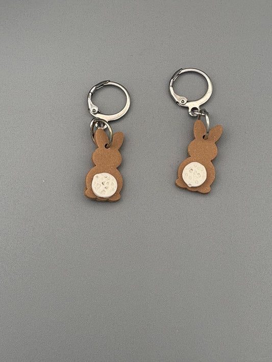 Brown Bunny Butt Dangle Earrings - handcrafted polymer clay earrings by Lakeside Clay