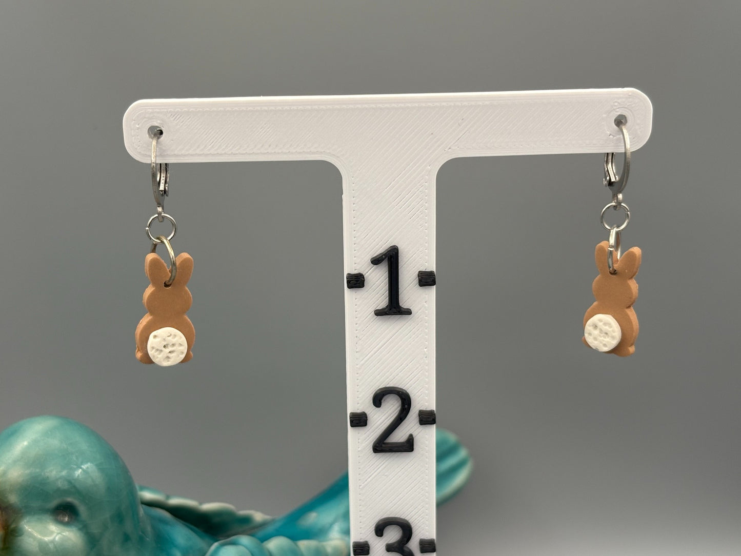 Brown Bunny Butt Dangle Earrings - handcrafted polymer clay earrings by Lakeside Clay