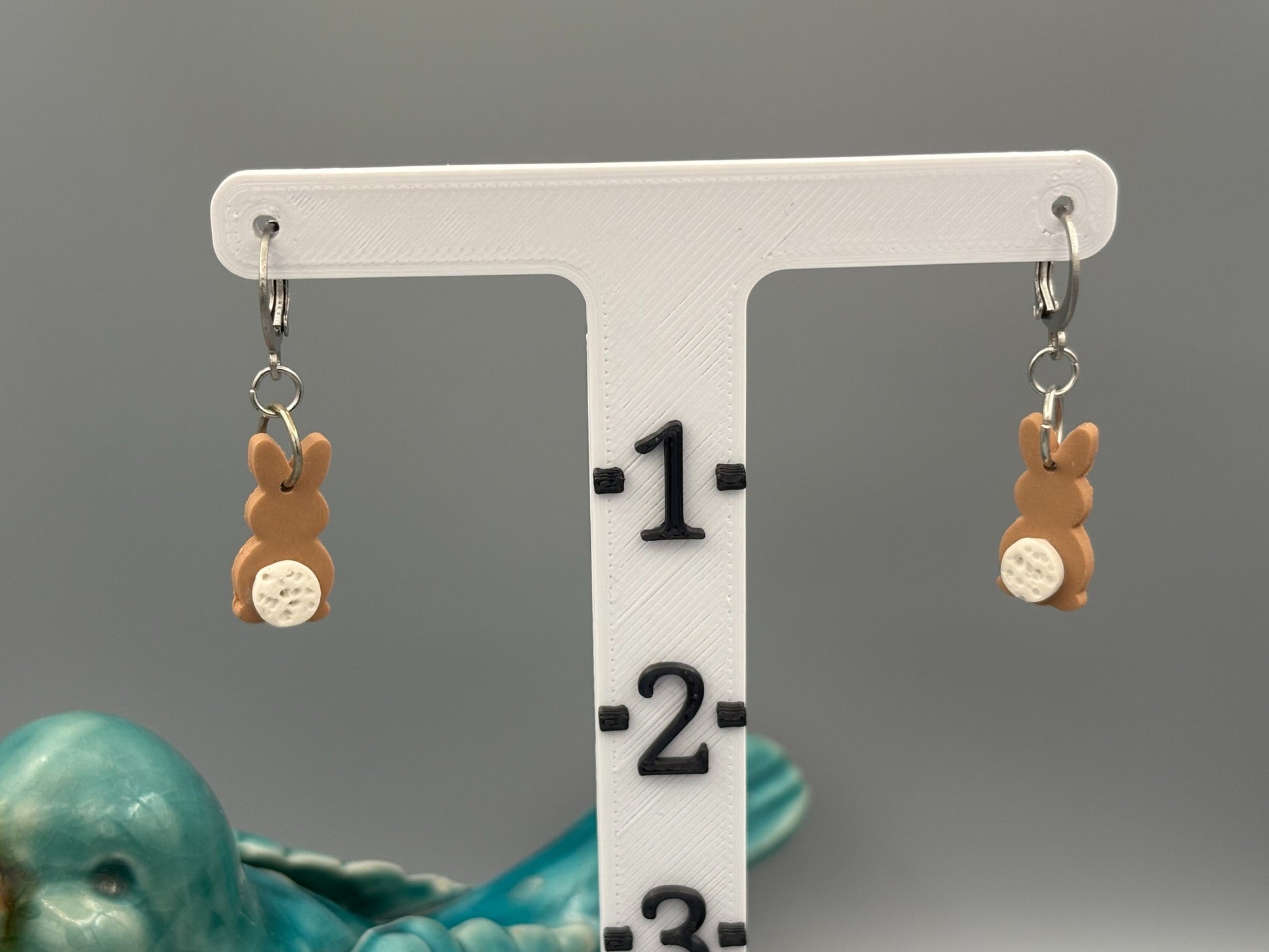 Brown Bunny Butt Dangle Earrings - handcrafted polymer clay earrings by Lakeside Clay