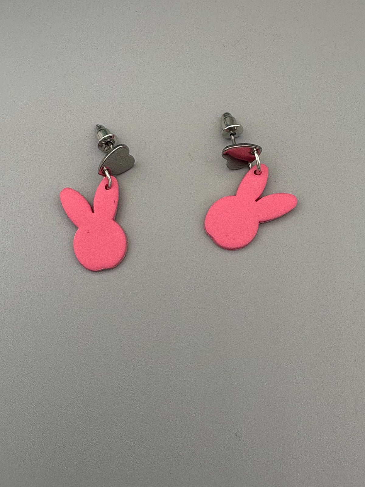 Pink Bunny Head Dangle Earrings - handcrafted polymer clay earrings by Lakeside Clay