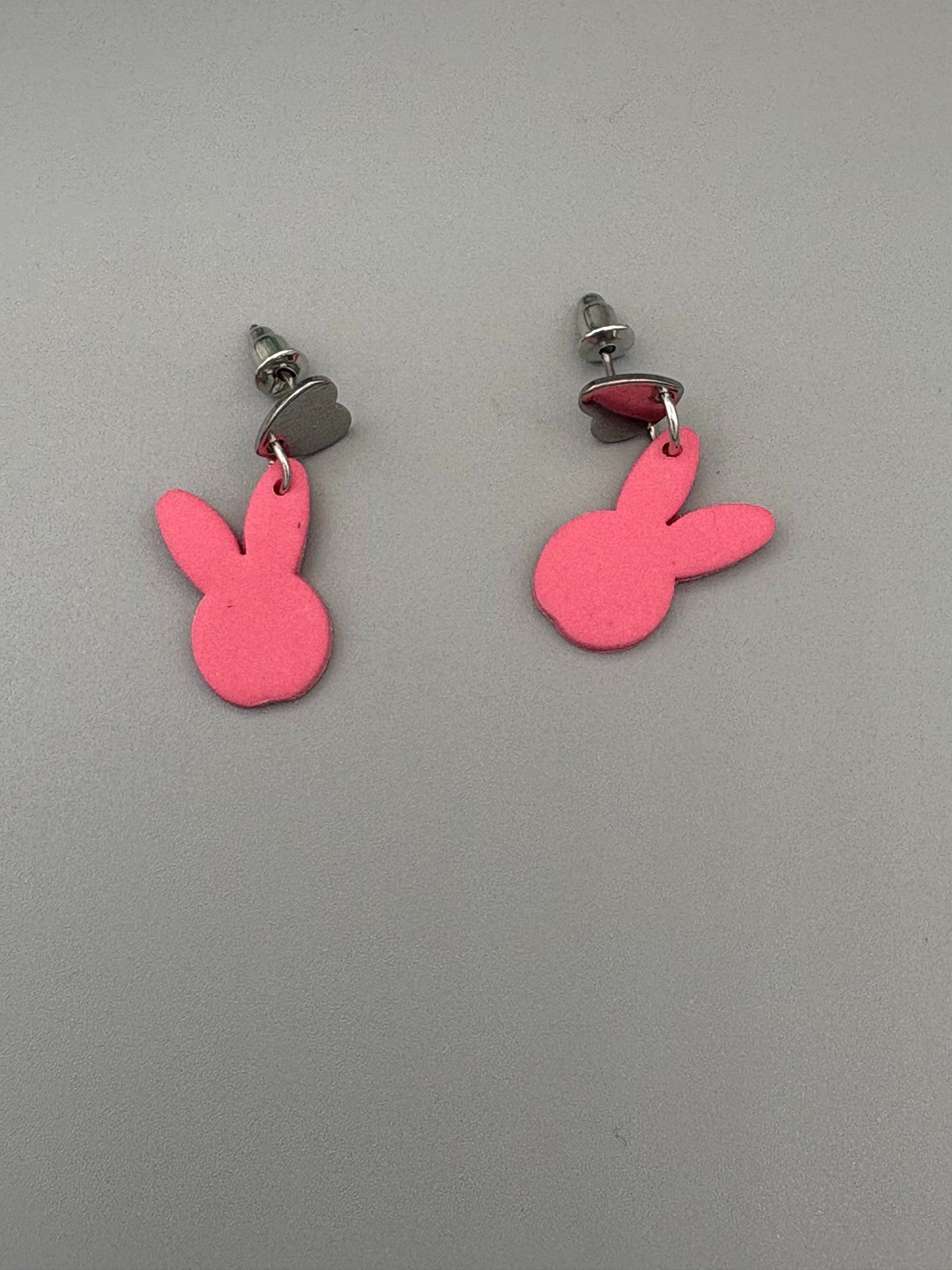 Pink Bunny Head Dangle Earrings - handcrafted polymer clay earrings by Lakeside Clay