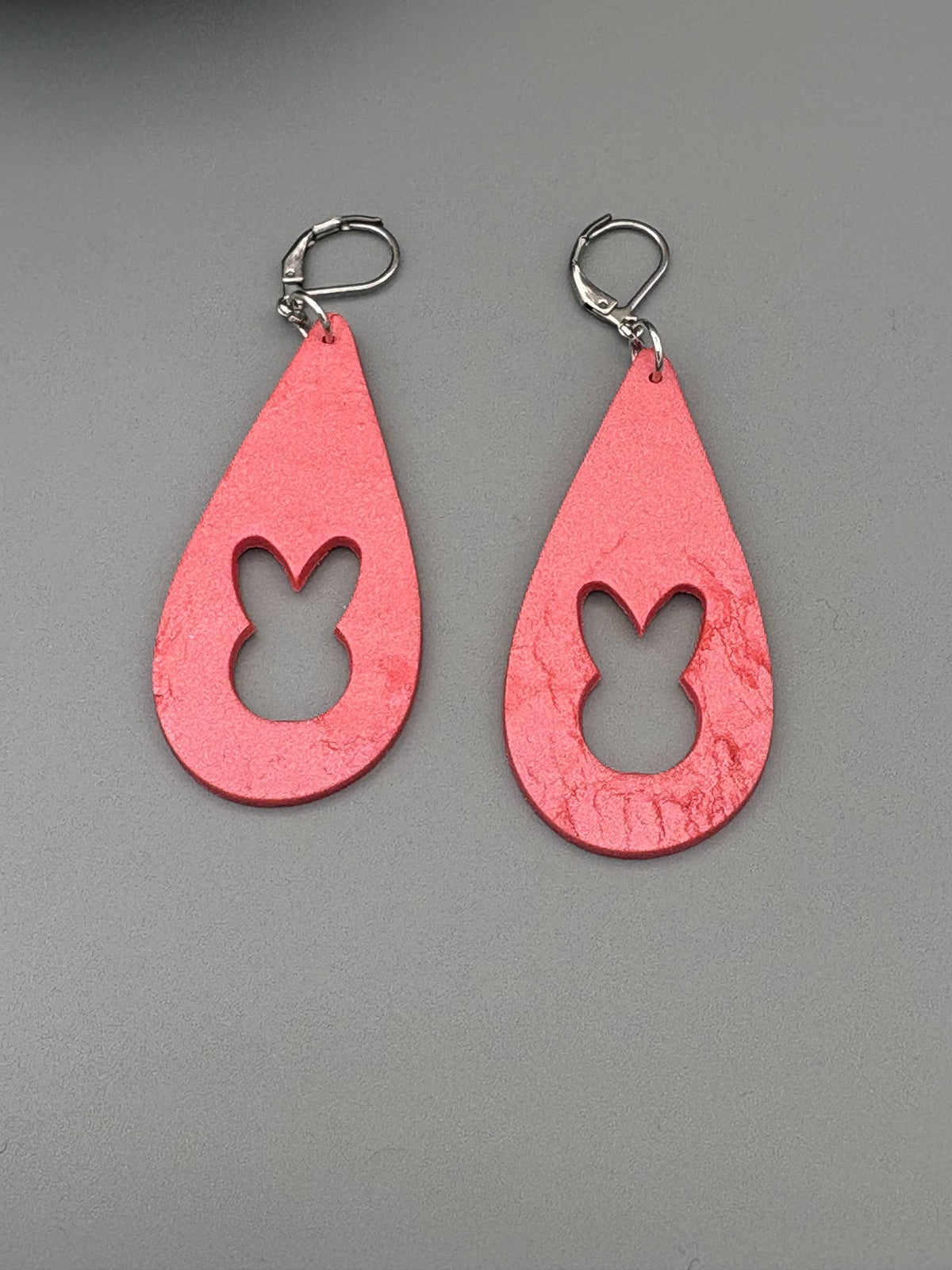 Pink Bunny Silhouette Drop Dangle Earrings - handcrafted polymer clay earrings by Lakeside Clay