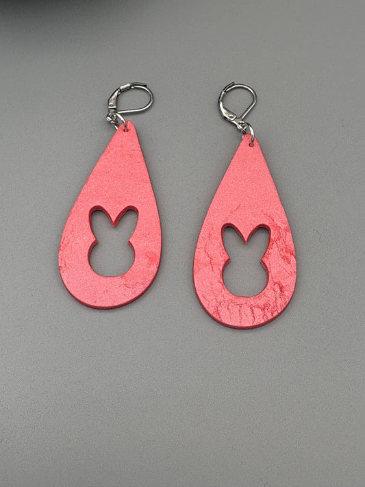 Pink Bunny Silhouette Drop Dangle Earrings - handcrafted polymer clay earrings by Lakeside Clay