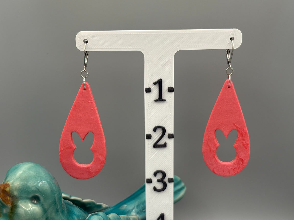 Pink Bunny Silhouette Drop Dangle Earrings - handcrafted polymer clay earrings by Lakeside Clay