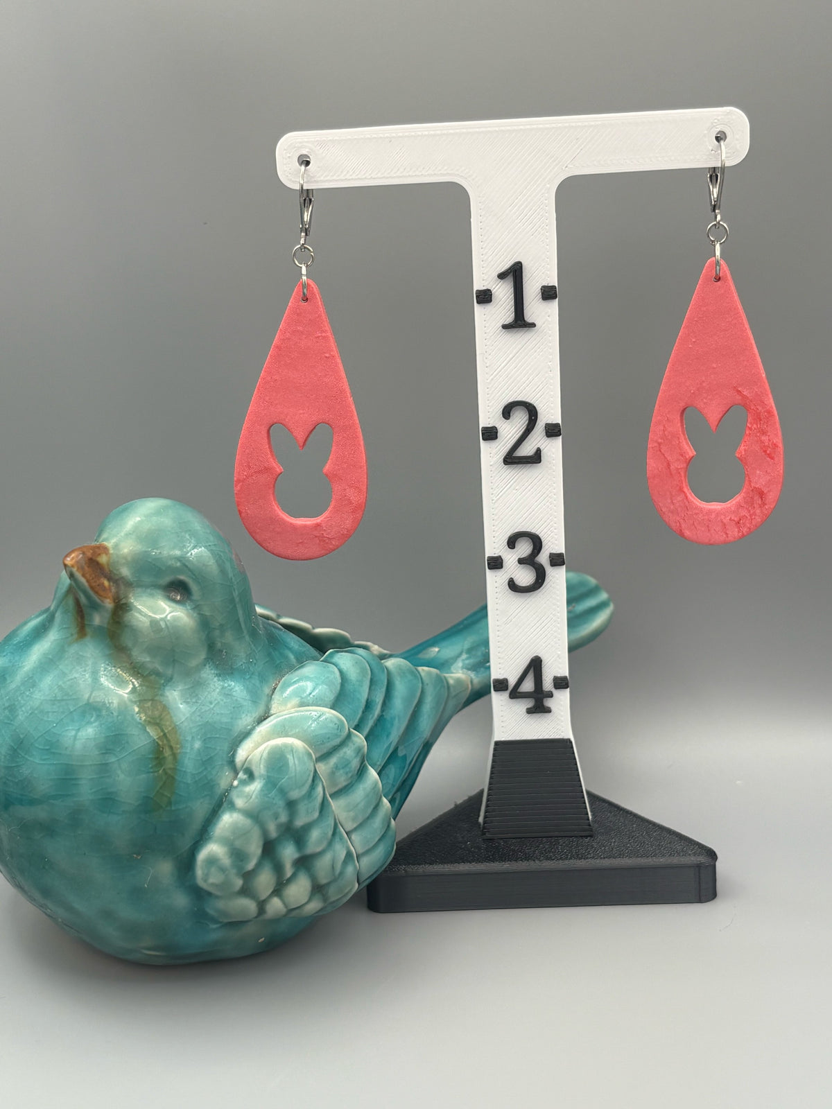 Pink Bunny Silhouette Drop Dangle Earrings - handcrafted polymer clay earrings by Lakeside Clay