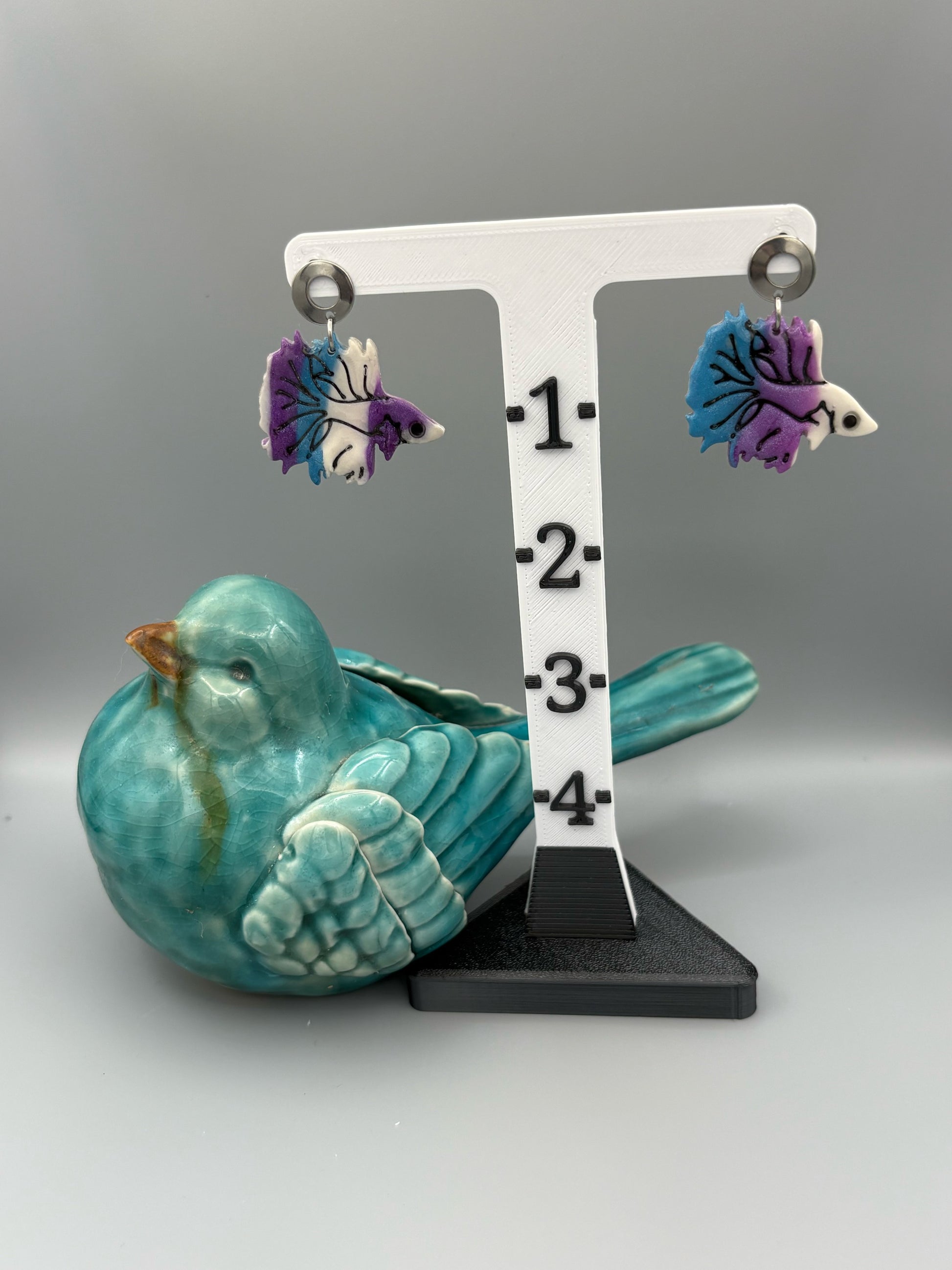 Fighting Fish (Betta) Dangle Earrings - handcrafted polymer clay earrings by Lakeside Clay
