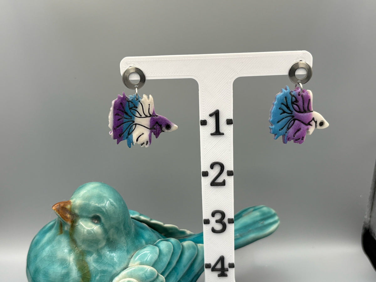 Fighting Fish (Betta) Dangle Earrings - handcrafted polymer clay earrings by Lakeside Clay