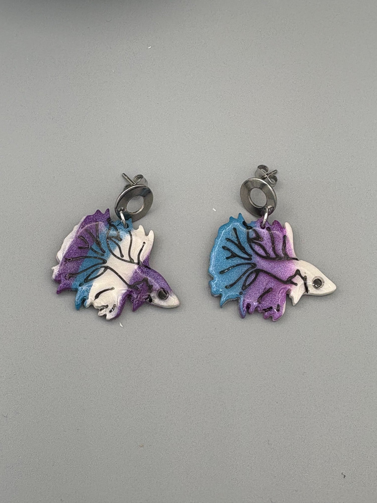 Fighting Fish (Betta) Dangle Earrings - handcrafted polymer clay earrings by Lakeside Clay