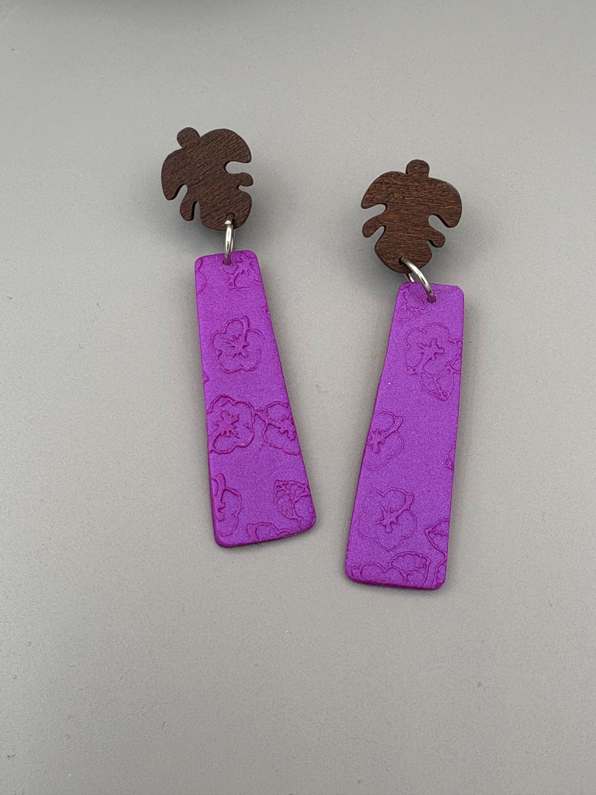 Flower Texture Bar Dangle Earrings - handcrafted polymer clay earrings by Lakeside Clay