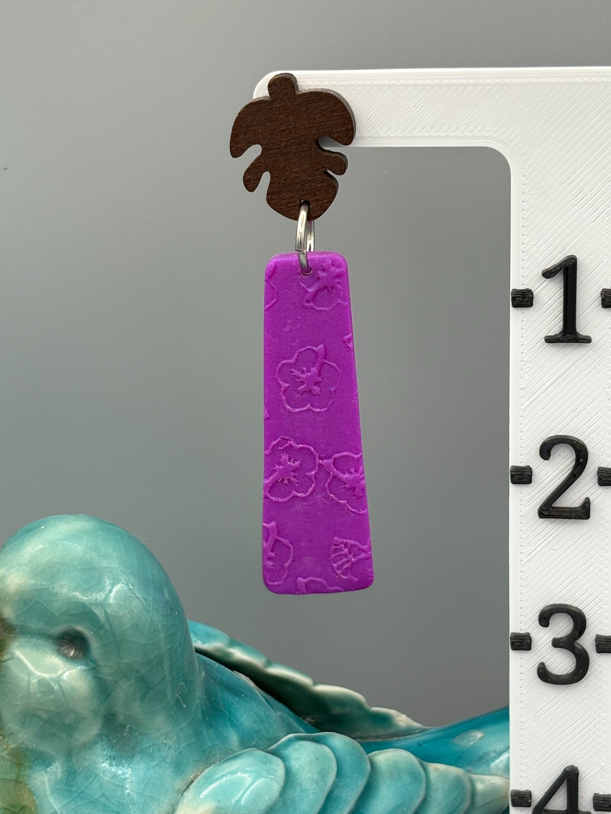 Flower Texture Bar Dangle Earrings - handcrafted polymer clay earrings by Lakeside Clay
