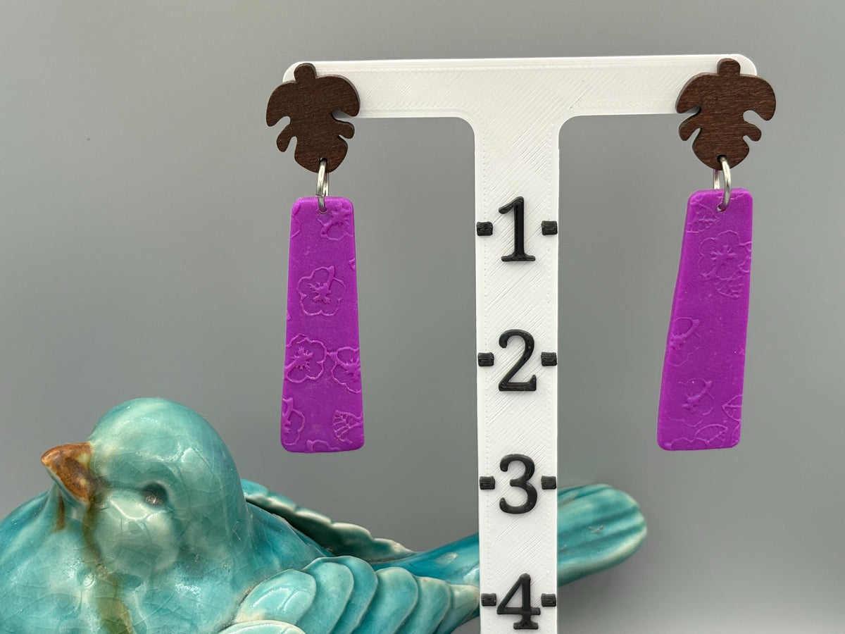 Flower Texture Bar Dangle Earrings - handcrafted polymer clay earrings by Lakeside Clay