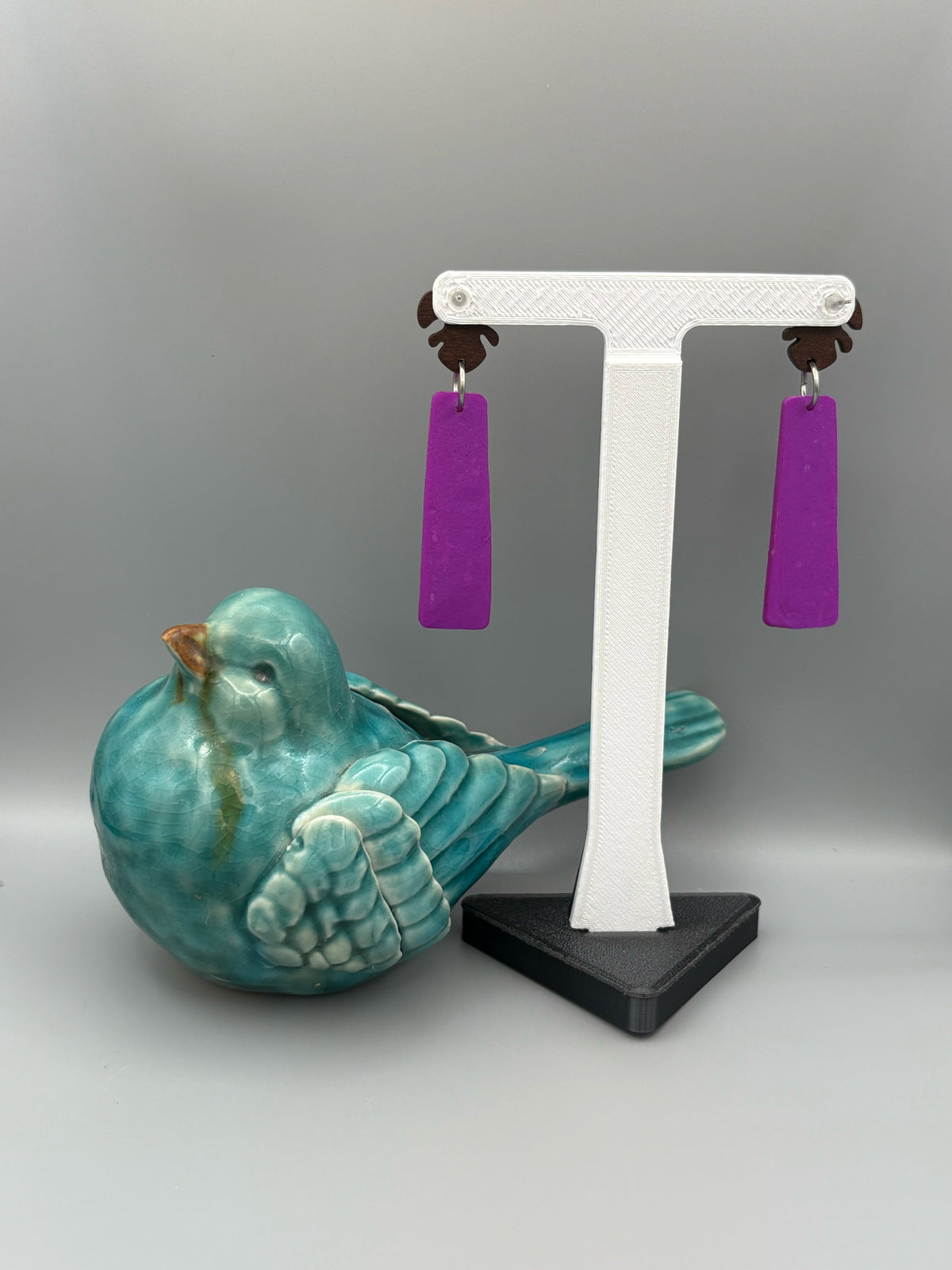 Flower Texture Bar Dangle Earrings - handcrafted polymer clay earrings by Lakeside Clay
