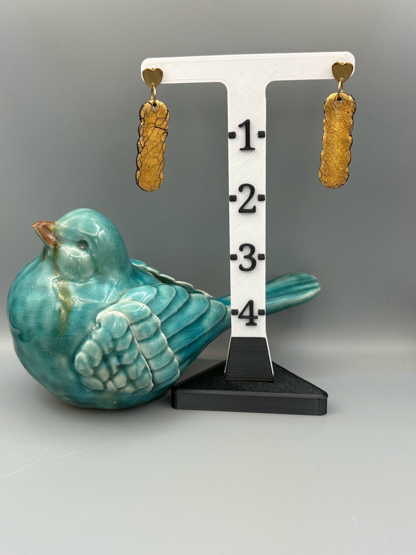 Golden Elegance Bubble Bar Dangle Earrings - handcrafted polymer clay earrings by Lakeside Clay