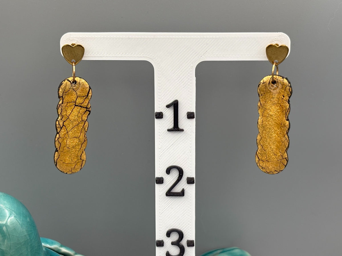 Golden Elegance Bubble Bar Dangle Earrings - handcrafted polymer clay earrings by Lakeside Clay