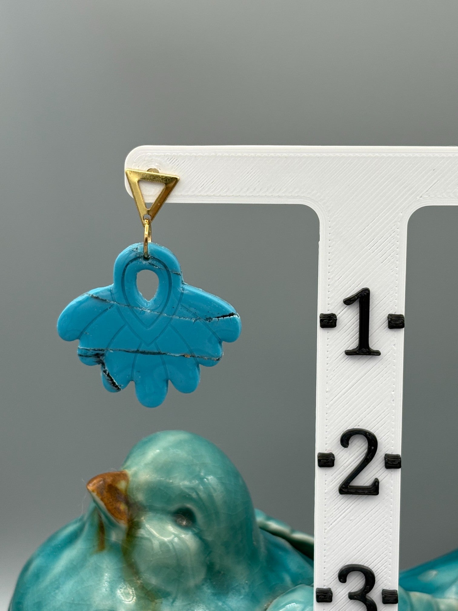 Faux Turquoise Feather Fan Dangle Earrings - handcrafted polymer clay earrings by Lakeside Clay