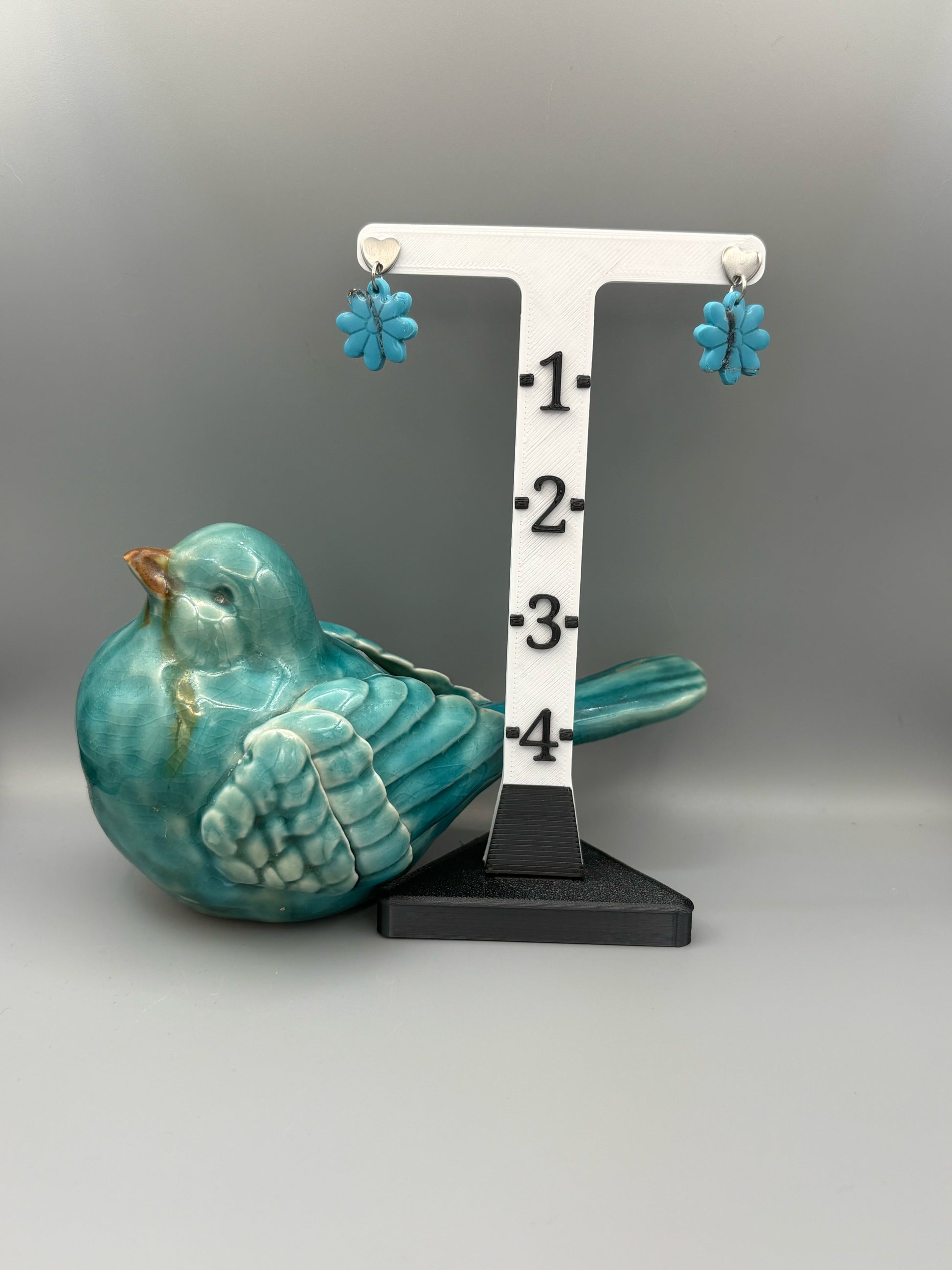 Faux Turquoise Flower Dangle Earrings - handcrafted polymer clay earrings by Lakeside Clay