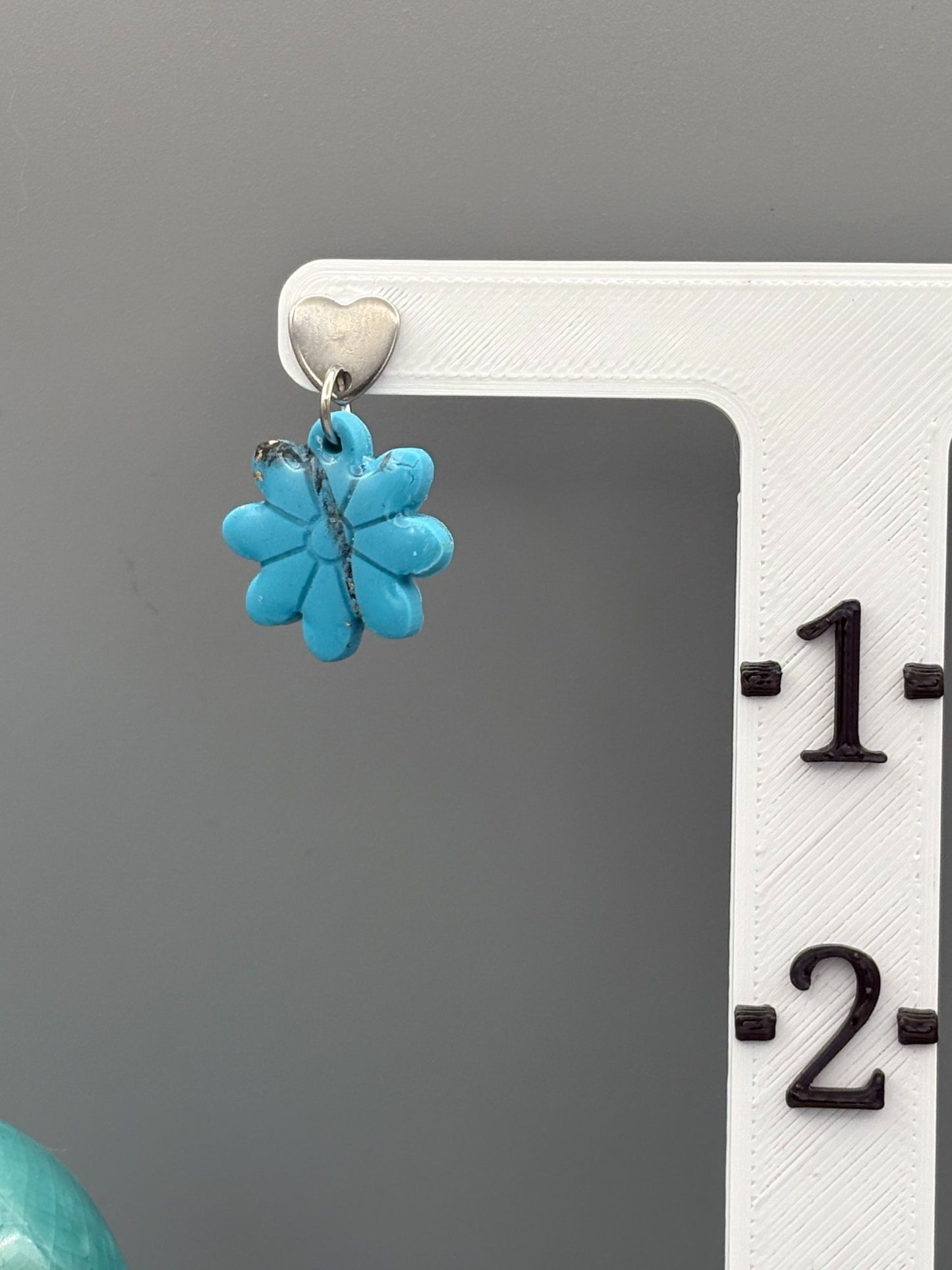 Faux Turquoise Flower Dangle Earrings - handcrafted polymer clay earrings by Lakeside Clay