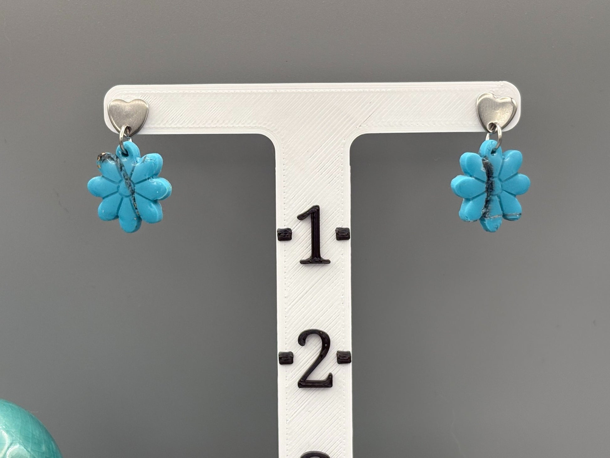 Faux Turquoise Flower Dangle Earrings - handcrafted polymer clay earrings by Lakeside Clay