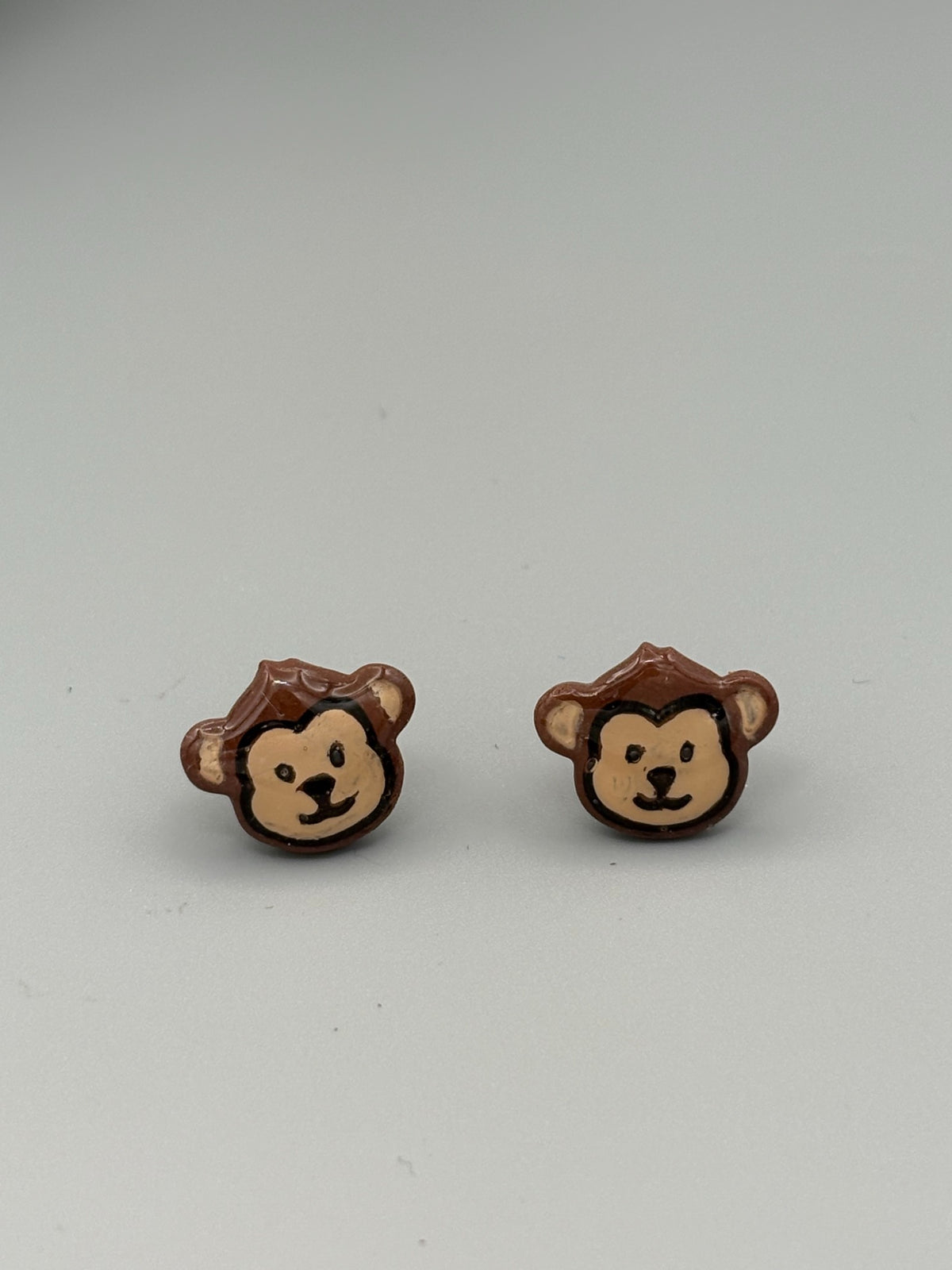 Monkey Stud Earrings - handcrafted polymer clay earrings by Lakeside Clay