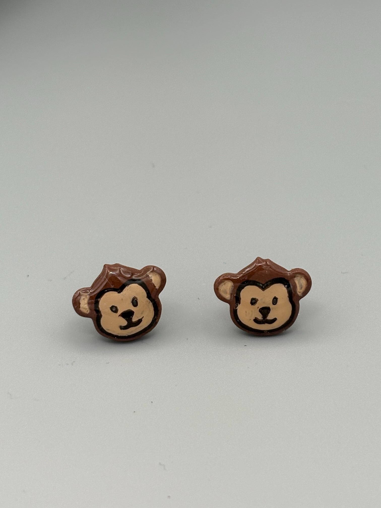 Monkey Stud Earrings - handcrafted polymer clay earrings by Lakeside Clay