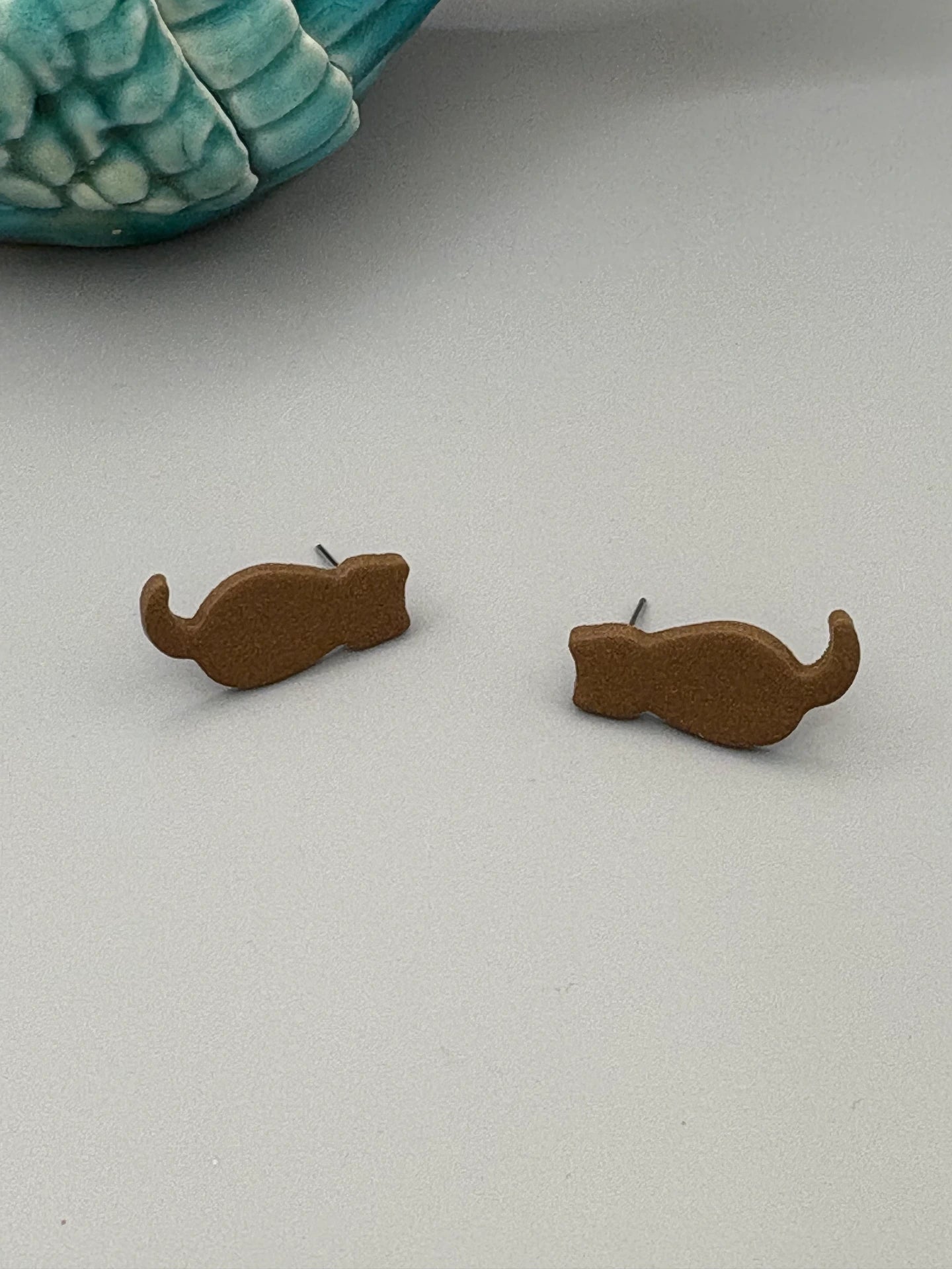 Brown Sitting Cat Stud Earrings - handcrafted polymer clay earrings by Lakeside Clay