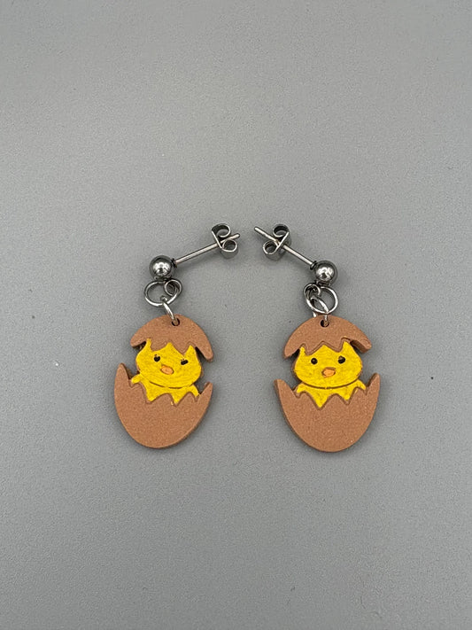 Hatching Yellow Chick Dangle Earrings - handcrafted polymer clay earrings by Lakeside Clay