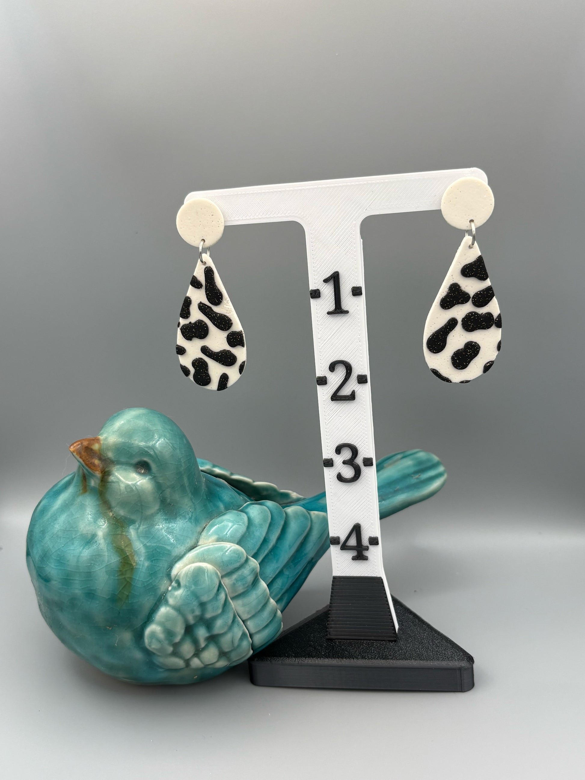 Cow Print Drop Dangle Earrings - handcrafted polymer clay earrings by Lakeside Clay