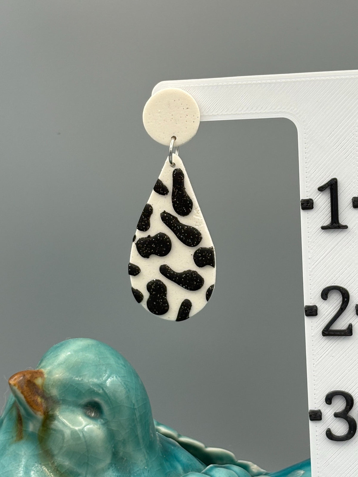 Cow Print Drop Dangle Earrings - handcrafted polymer clay earrings by Lakeside Clay