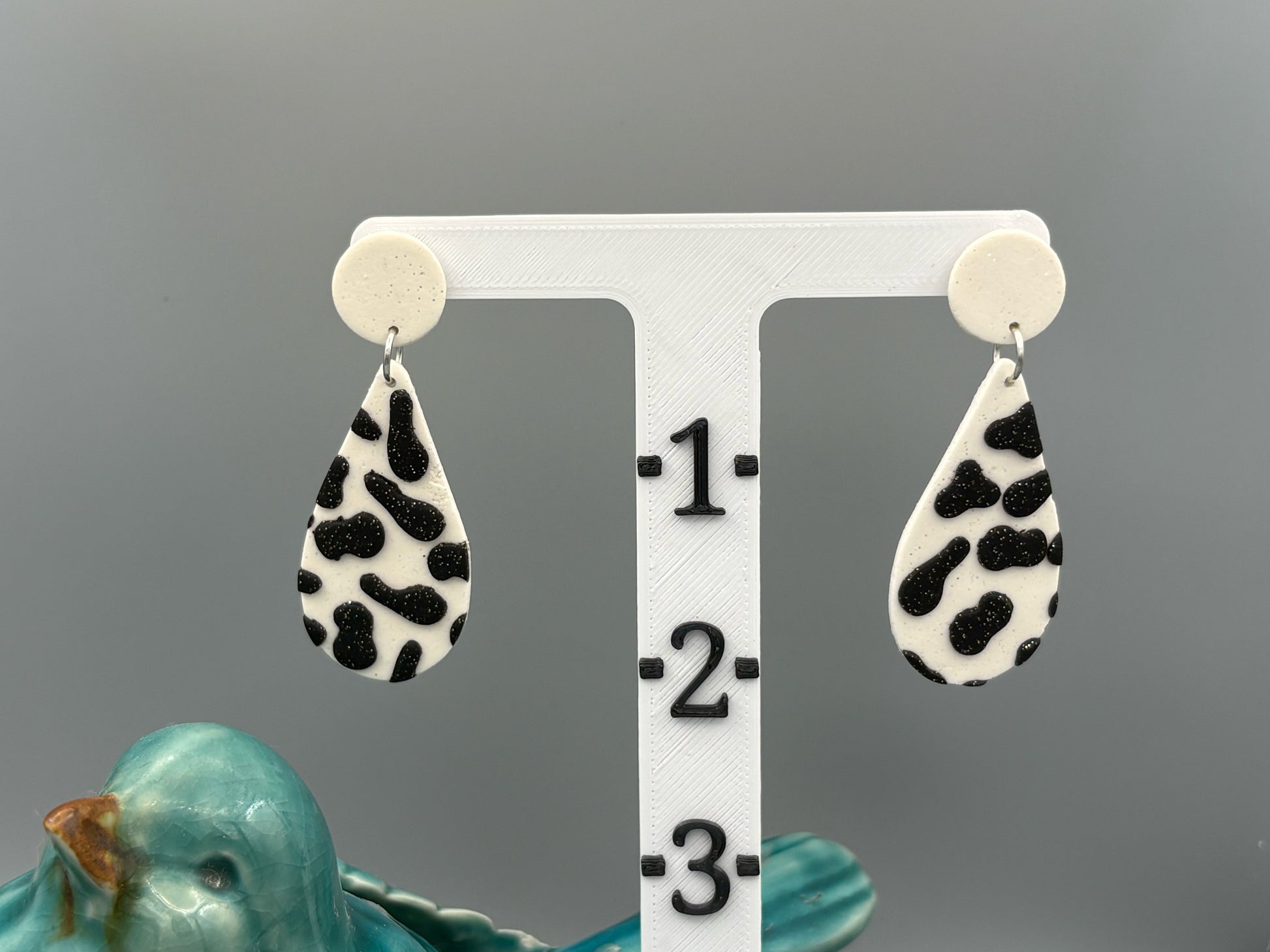 Cow Print Drop Dangle Earrings - handcrafted polymer clay earrings by Lakeside Clay