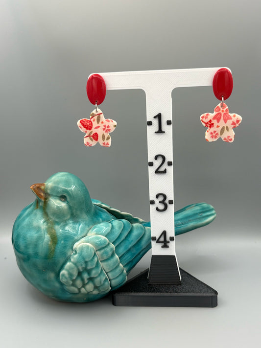 Flower Pattern Star Flower Dangle Earrings - handcrafted polymer clay earrings by Lakeside Clay