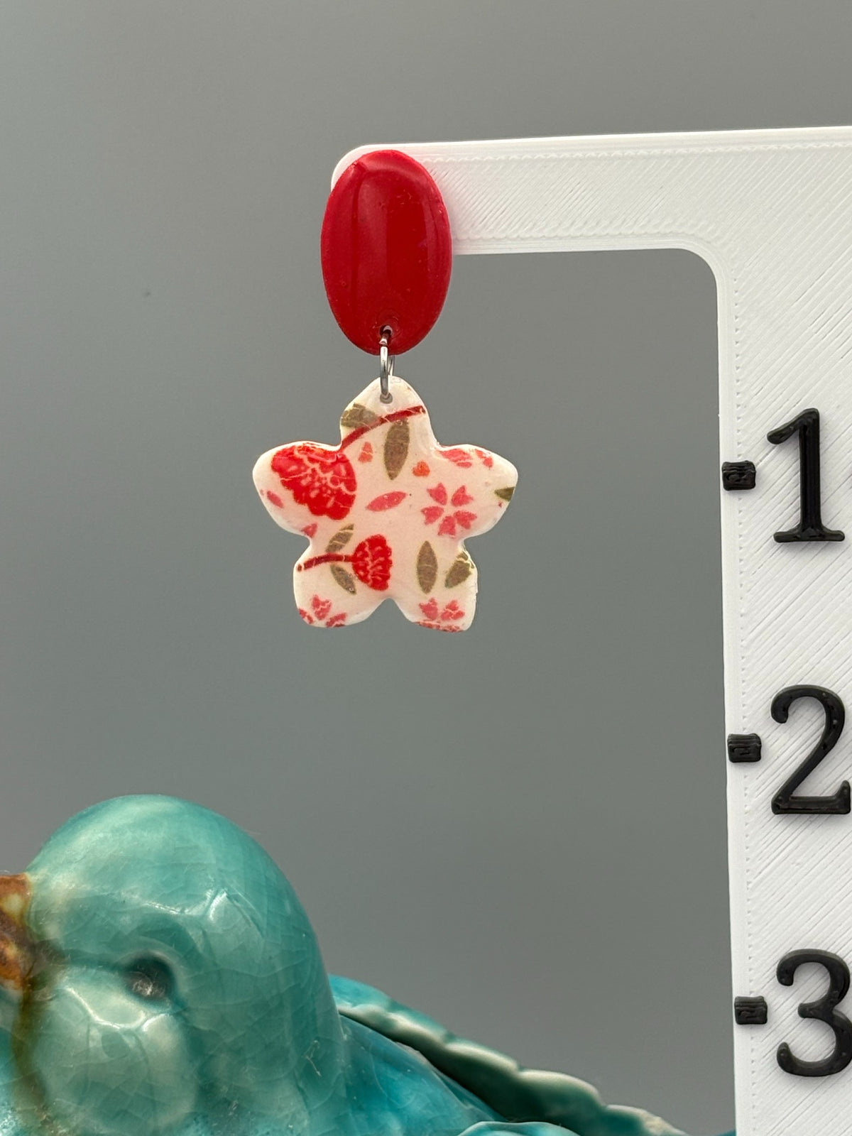 Flower Pattern Star Flower Dangle Earrings - handcrafted polymer clay earrings by Lakeside Clay