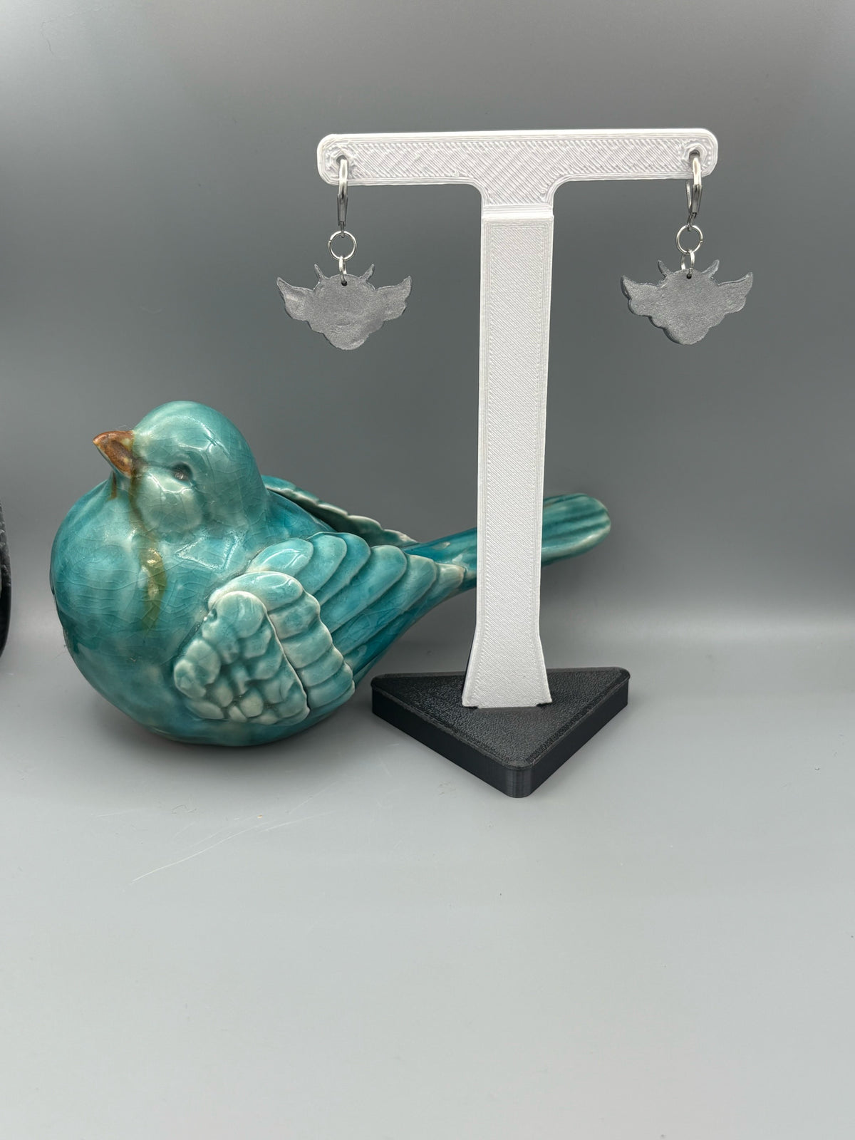 Silver Owl Dangle Earrings - handcrafted polymer clay earrings by Lakeside Clay