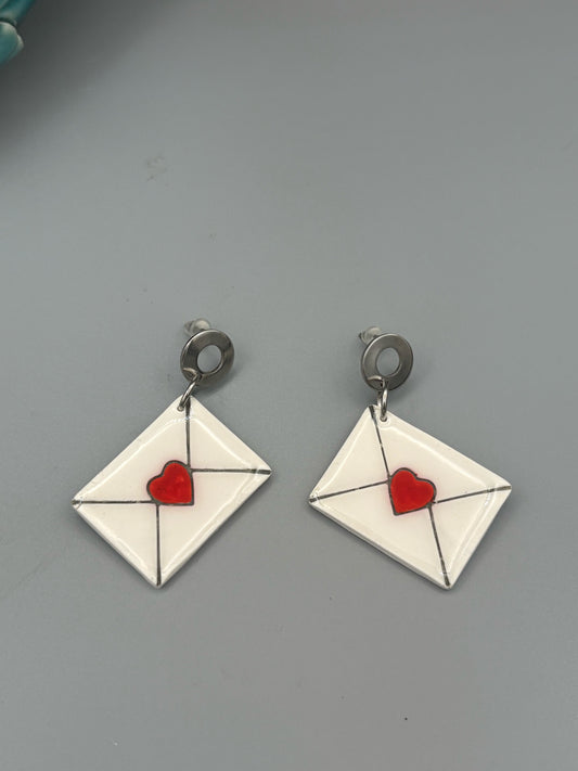 Love Letter Dangle Earrings - handcrafted polymer clay earrings by Lakeside Clay