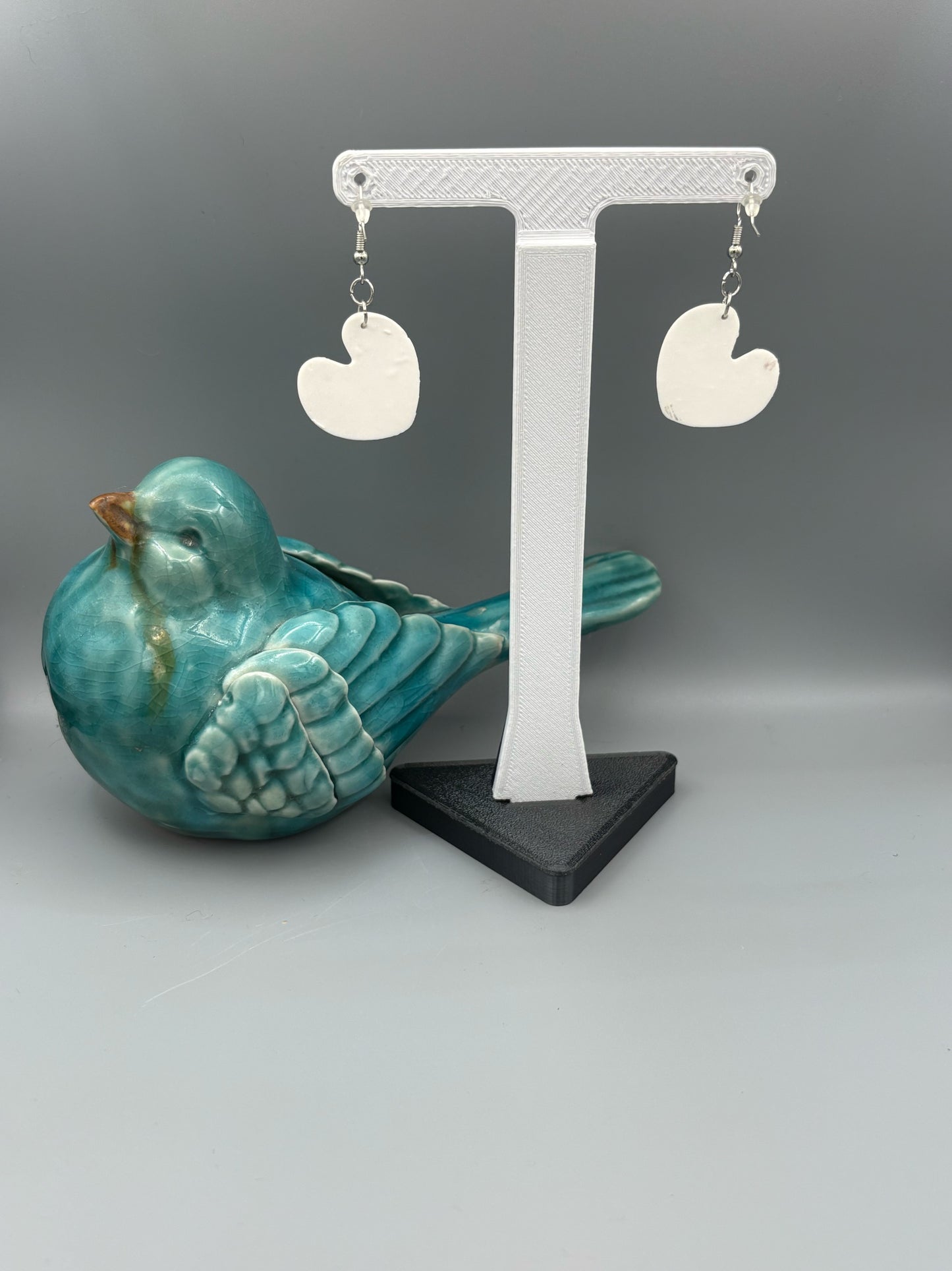 Flower Pattern Heart Dangle Earrings - handcrafted polymer clay earrings by Lakeside Clay