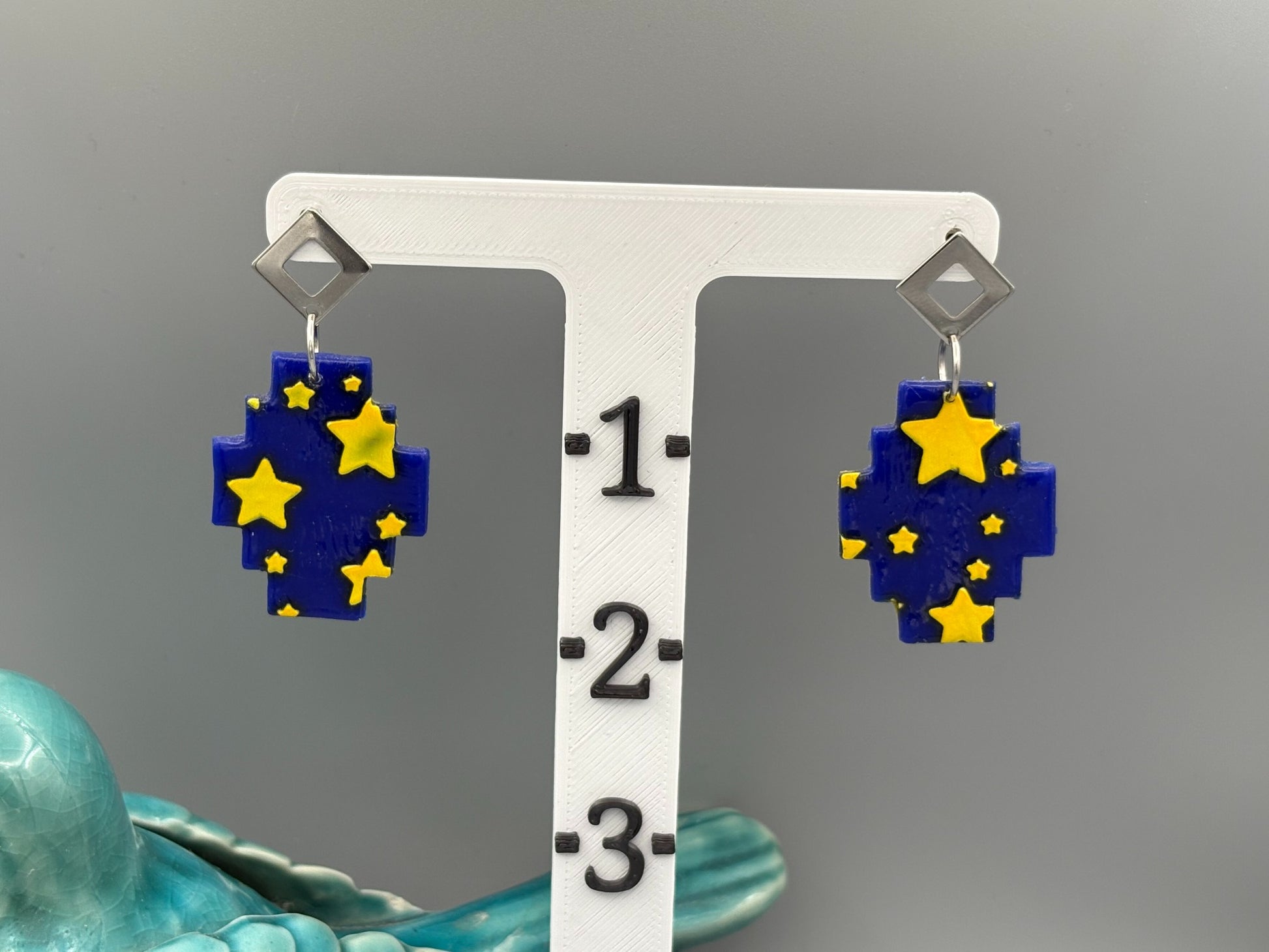 Starry Sky Geometric Dangle Earrings - handcrafted polymer clay earrings by Lakeside Clay