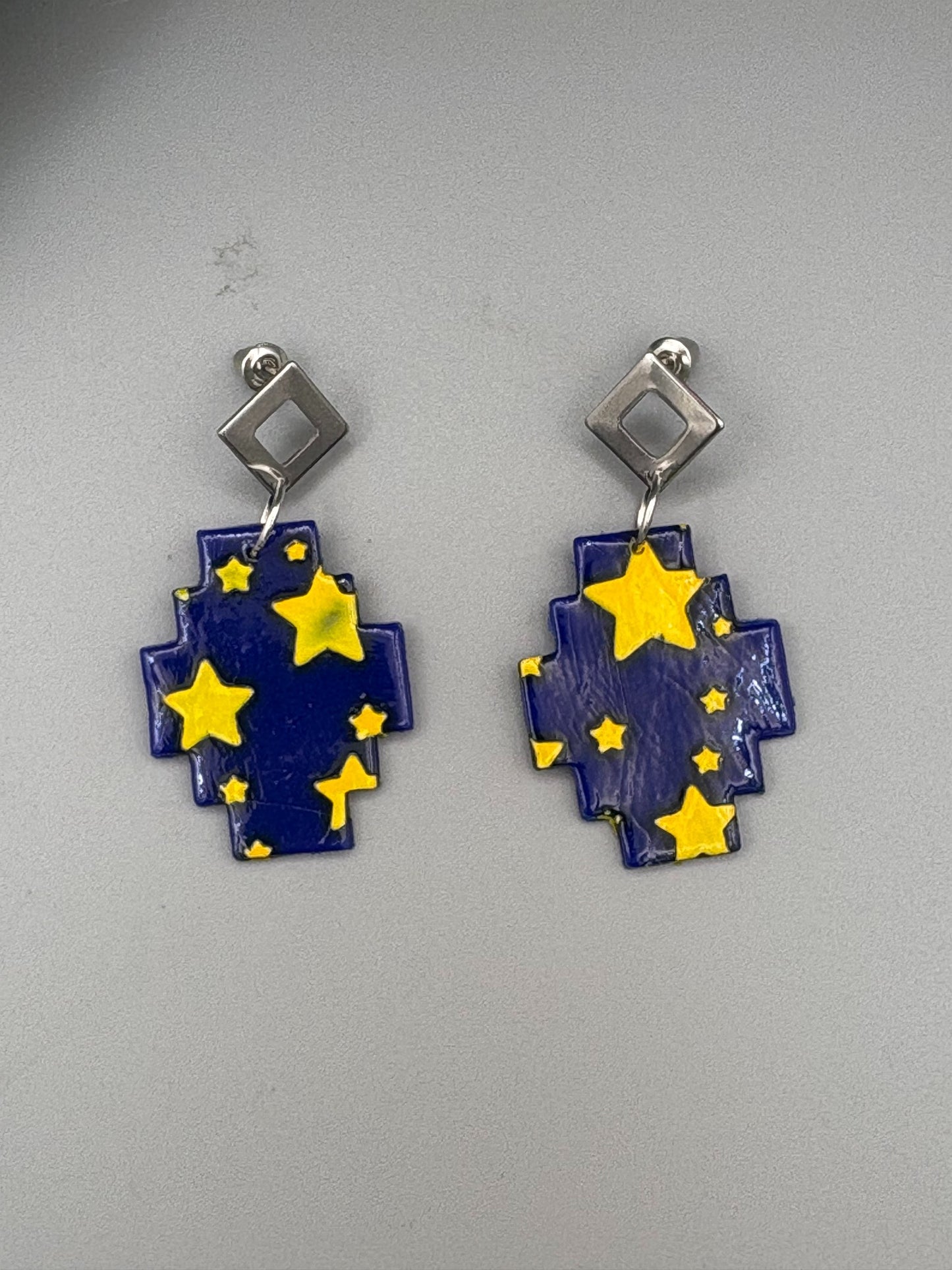 Starry Sky Geometric Dangle Earrings - handcrafted polymer clay earrings by Lakeside Clay